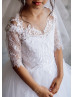 Elbow Sleeve White Lace Tulle Flower Girl Dress